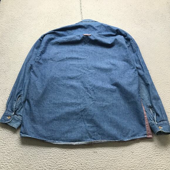 Vintage Bon Homme Button Down Denim Shirt Two Tone Mens Large Long Sleeve Pink - Picture 9 of 9